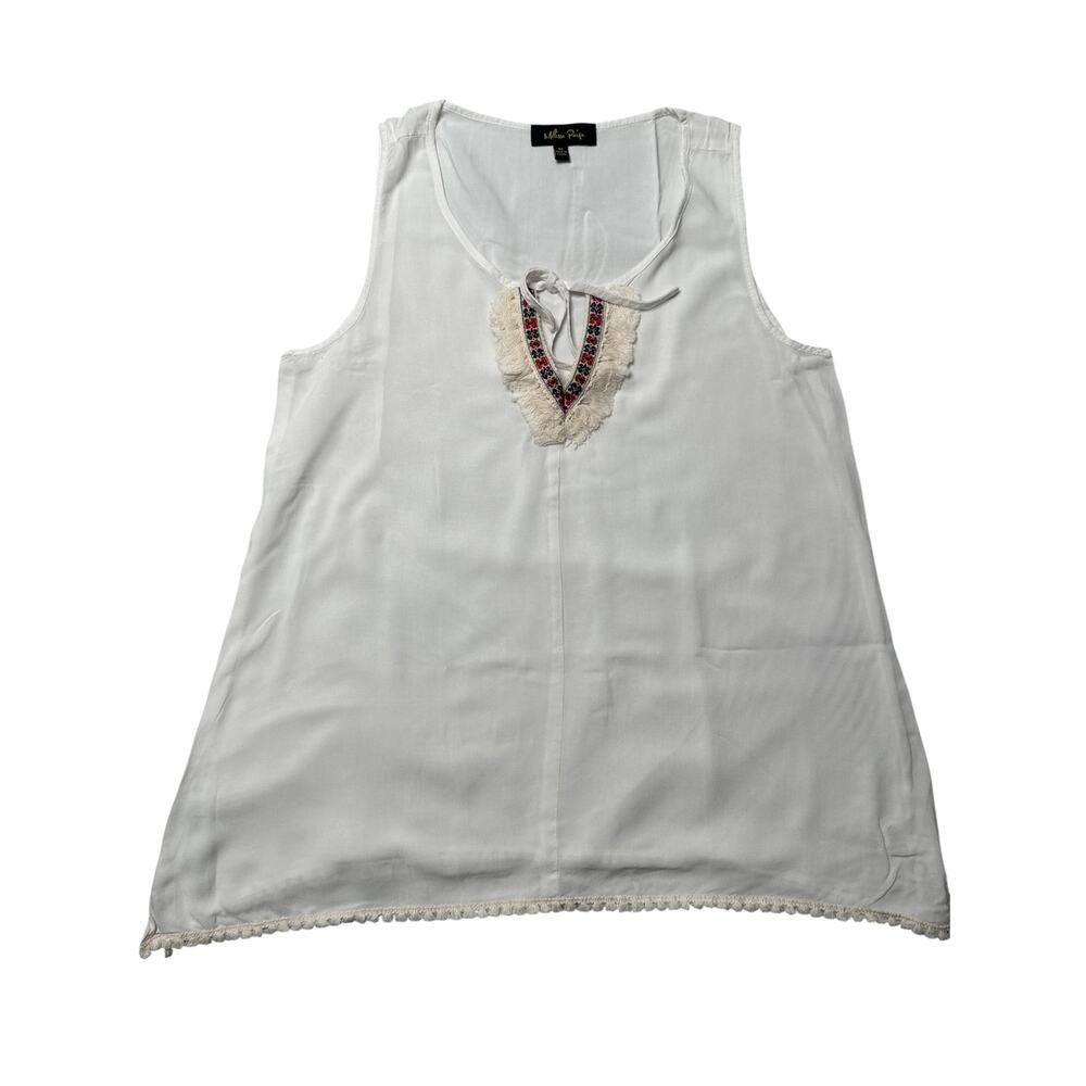 Melissa Paige Boho Embroidered Tank Top White Size M